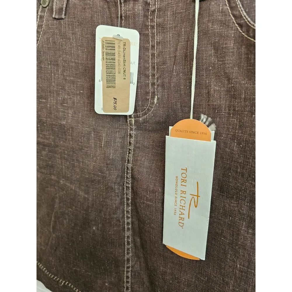 NWT Tori Richard Walnut Brown Linen Skirt Size 6 - Picture 2 of 6